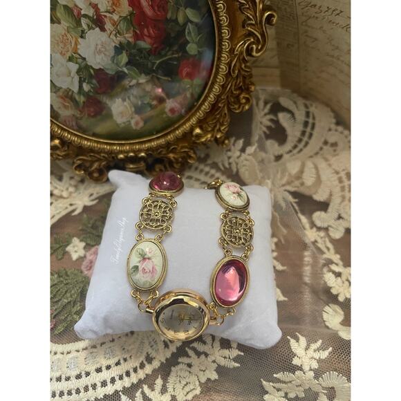 Handmade Vintage Rose Bracelet Watch | One-of-a-Kind Repurposed Unique Timepiece main image 5